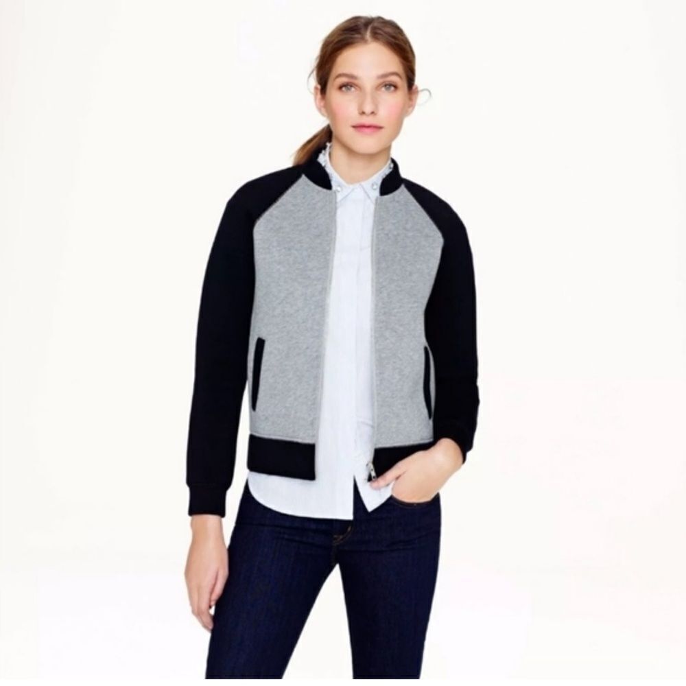 J. Crew Surf Varsity Neoprene Jacket Black Gray Size 6 Full Zip Sport
